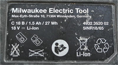 18V Li-Ion ( Lithium ) Akku 1.6AH für Ersatzakku inkl. Einbau ins Milwaukee Gehäuse C 18 B 932 3520